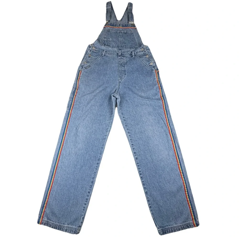 VTG 90's Retro Vasco Jeans‎ USA Women's Rainbow Carpenter Overalls Sz M PRIDE